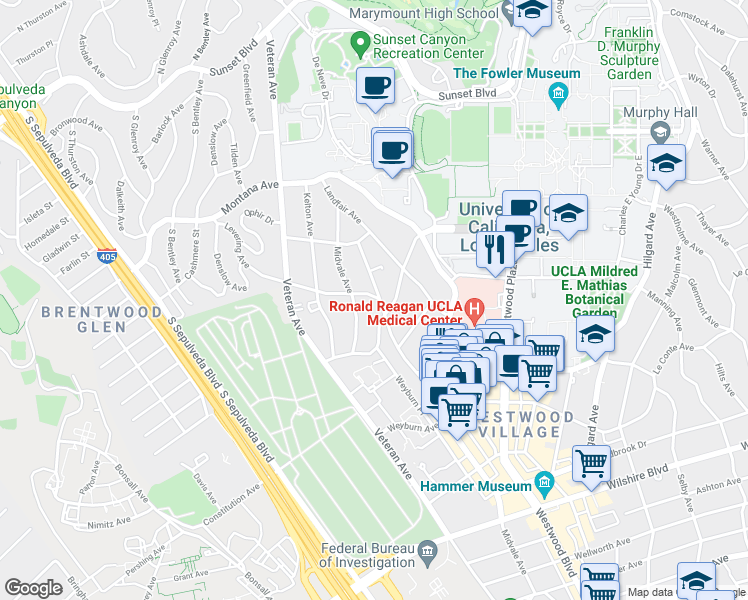 map of restaurants, bars, coffee shops, grocery stores, and more near 564 Glenrock Avenue in Los Angeles