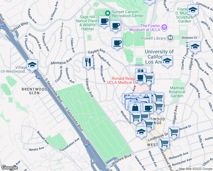 map of restaurants, bars, coffee shops, grocery stores, and more near 632 Levering Avenue in Los Angeles
