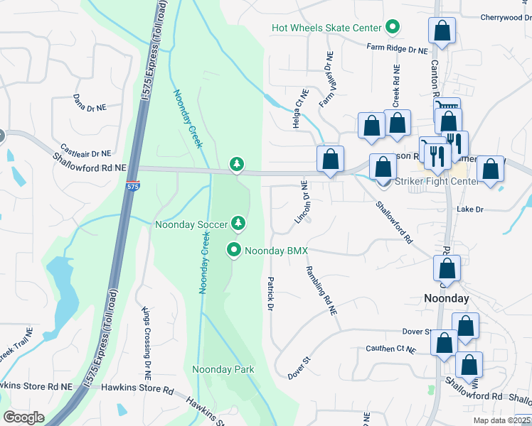 map of restaurants, bars, coffee shops, grocery stores, and more near 4781 Lincoln Drive Northeast in Kennesaw