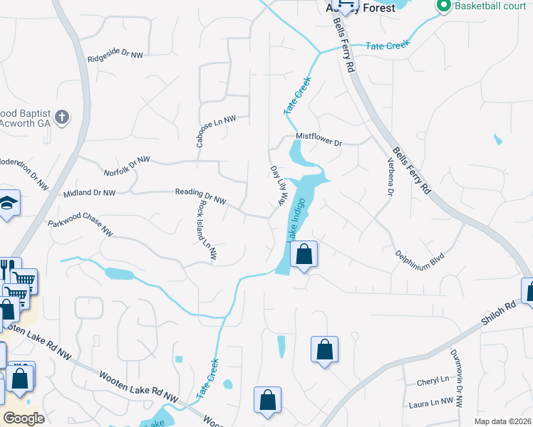 map of restaurants, bars, coffee shops, grocery stores, and more near 659 Dianthus Court in Acworth