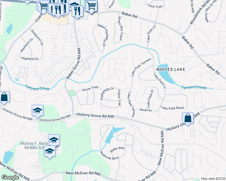 map of restaurants, bars, coffee shops, grocery stores, and more near 4244 Zephyrhills Drive in Acworth