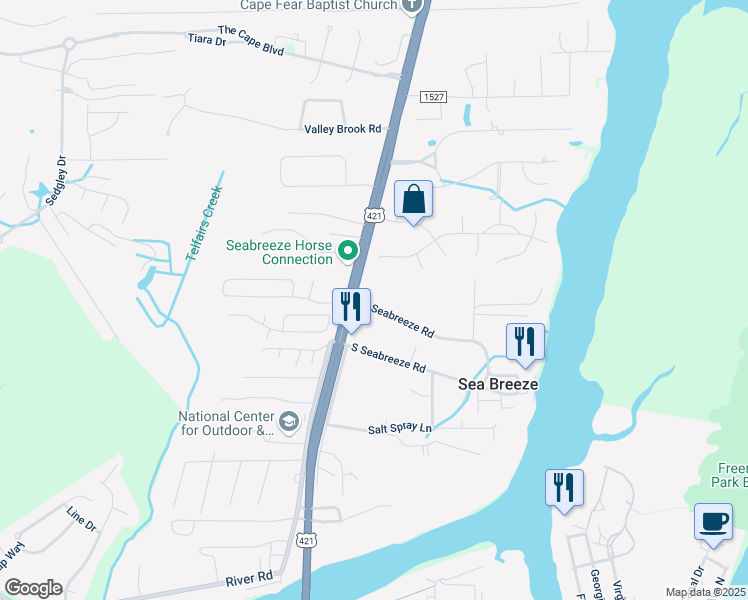 map of restaurants, bars, coffee shops, grocery stores, and more near 809 North Seabreeze Road in Wilmington