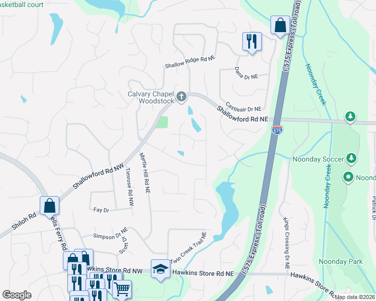 map of restaurants, bars, coffee shops, grocery stores, and more near 4705 Reann Way Northeast in Kennesaw