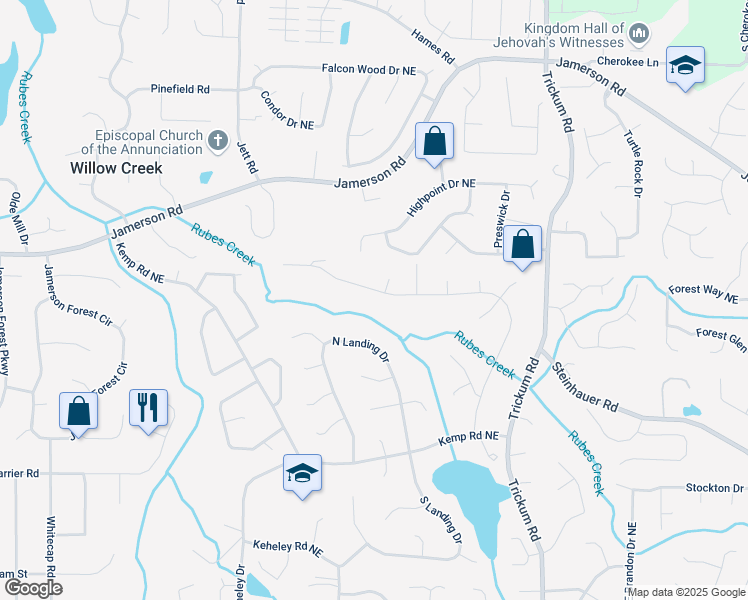 map of restaurants, bars, coffee shops, grocery stores, and more near 1997 North Landing Way in Marietta