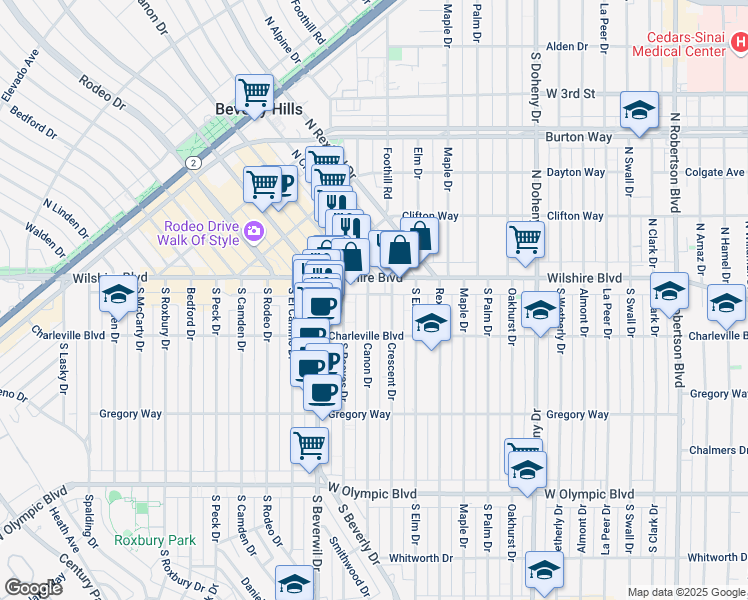 map of restaurants, bars, coffee shops, grocery stores, and more near in Beverly Hills