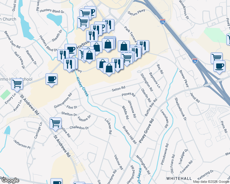 map of restaurants, bars, coffee shops, grocery stores, and more near 817 Seton Rd in Columbia
