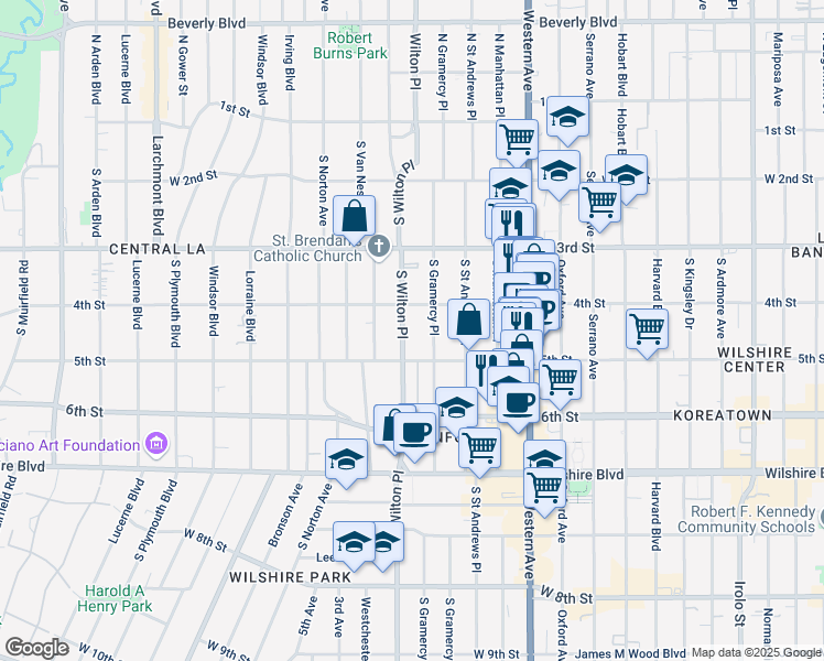 map of restaurants, bars, coffee shops, grocery stores, and more near in Los Angeles
