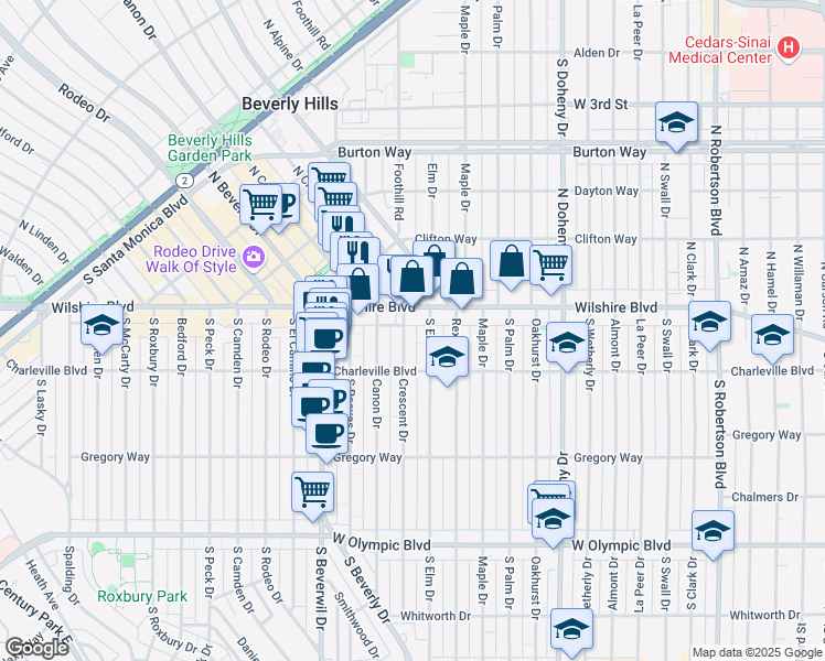 map of restaurants, bars, coffee shops, grocery stores, and more near in Beverly Hills