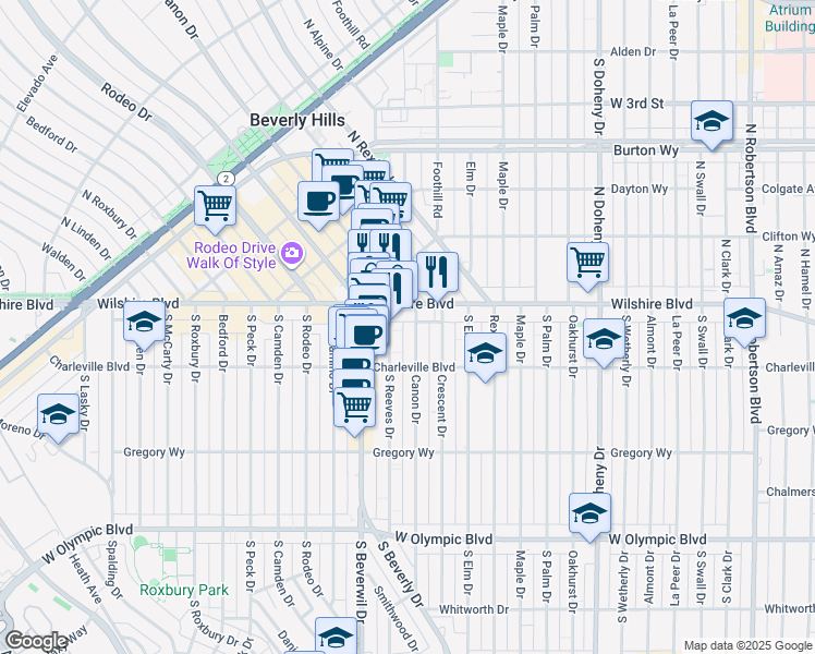 map of restaurants, bars, coffee shops, grocery stores, and more near in Beverly Hills