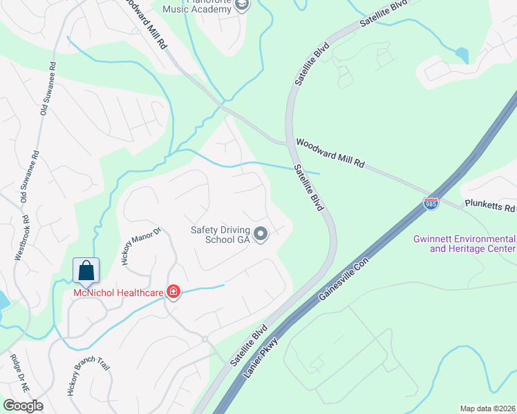 map of restaurants, bars, coffee shops, grocery stores, and more near 3722 Roxfield Drive Northeast in Buford