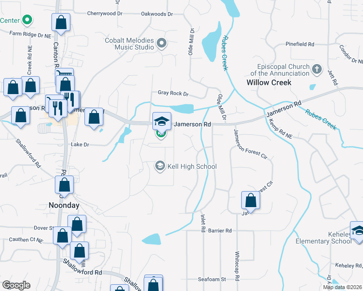 map of restaurants, bars, coffee shops, grocery stores, and more near 1384 Smokey Mountain Court in Marietta
