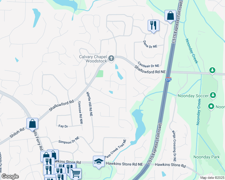 map of restaurants, bars, coffee shops, grocery stores, and more near 4710 Misty Lake Court Northeast in Kennesaw