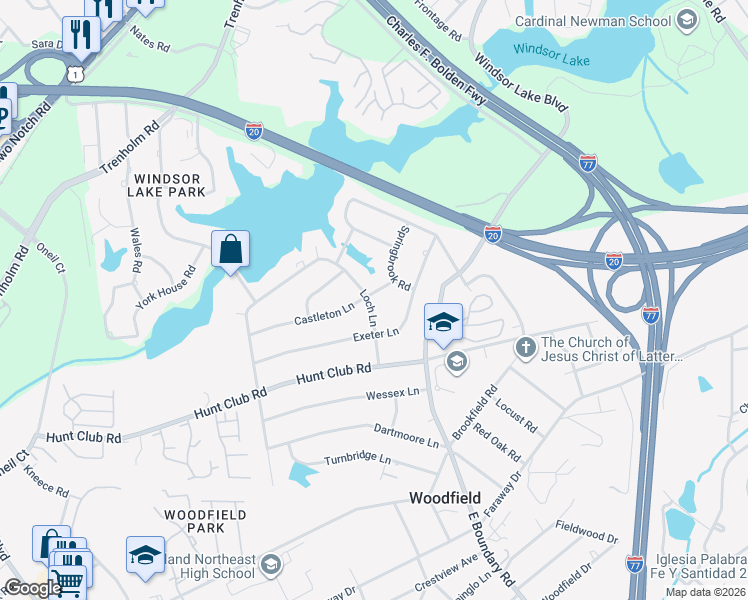 map of restaurants, bars, coffee shops, grocery stores, and more near 7900 Castleton Lane in Columbia