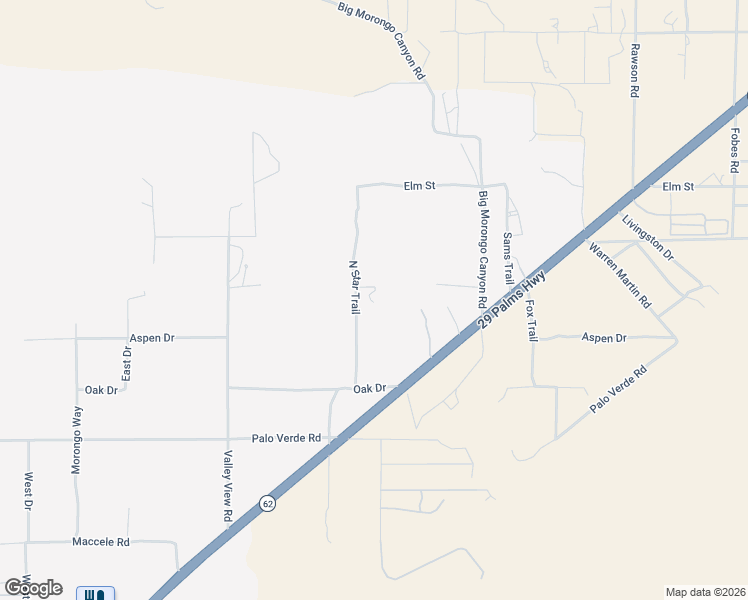 map of restaurants, bars, coffee shops, grocery stores, and more near 10219 North Star Trail in Morongo Valley