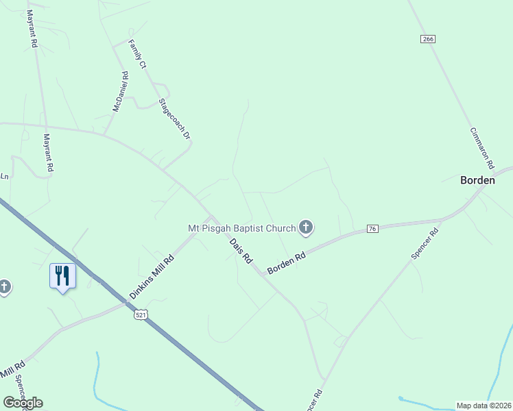 map of restaurants, bars, coffee shops, grocery stores, and more near 5101-5299 Spyboy Lane in Rembert