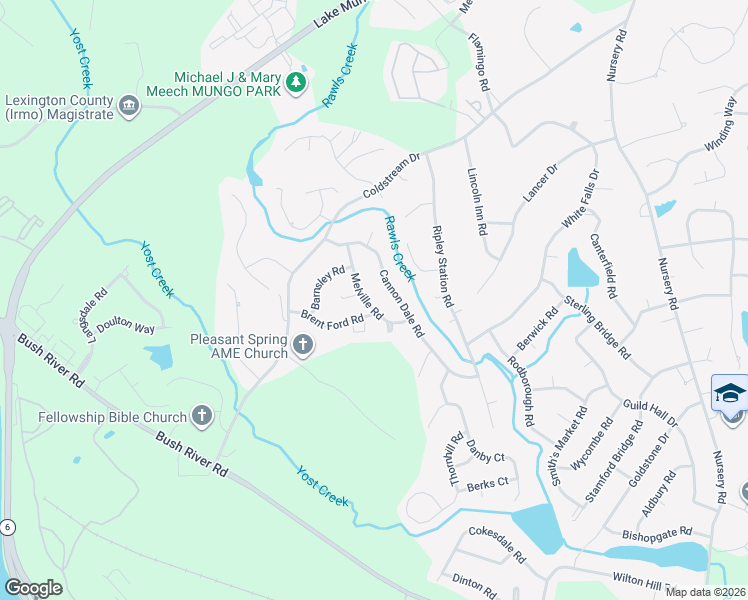 map of restaurants, bars, coffee shops, grocery stores, and more near 124 Melville Road in Columbia