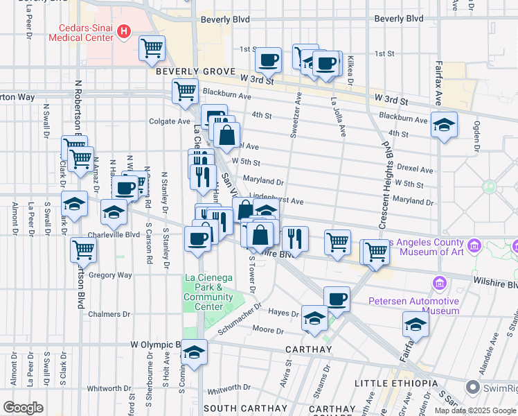 map of restaurants, bars, coffee shops, grocery stores, and more near 6641 West 6th Street in Los Angeles