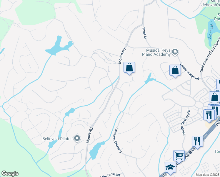 map of restaurants, bars, coffee shops, grocery stores, and more near 4438 Lochsa Lane Northwest in Suwanee
