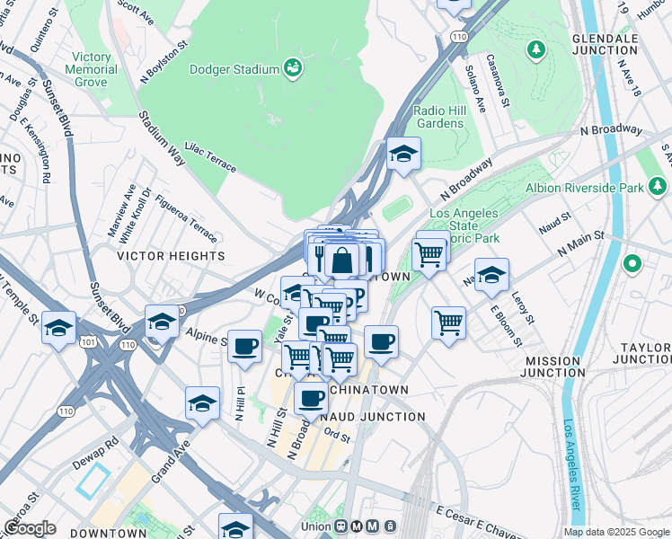 map of restaurants, bars, coffee shops, grocery stores, and more near in Los Angeles