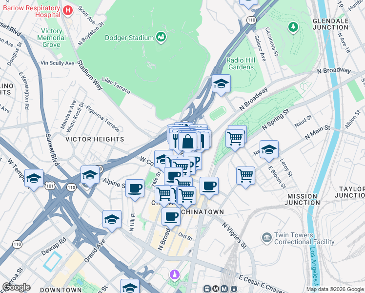 map of restaurants, bars, coffee shops, grocery stores, and more near in Los Angeles