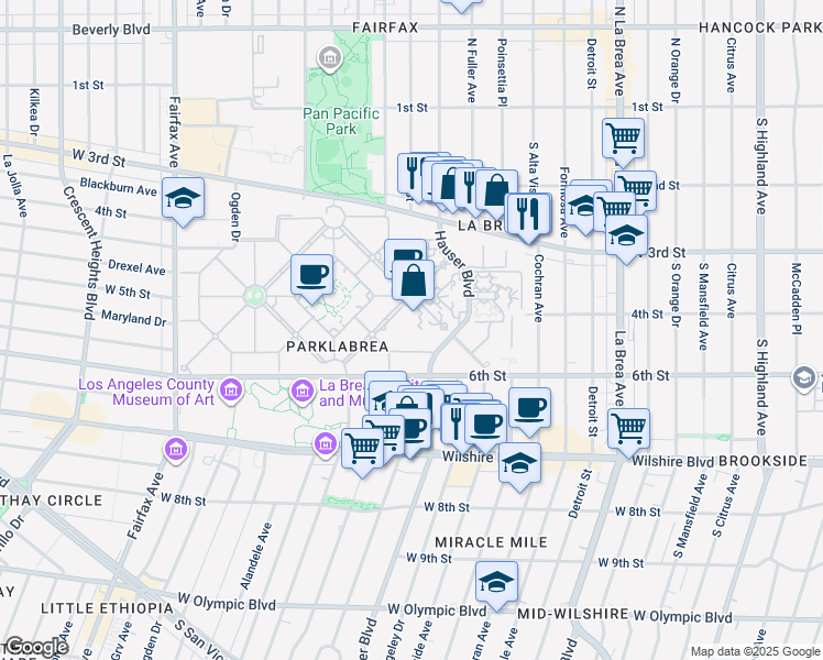 map of restaurants, bars, coffee shops, grocery stores, and more near in Los Angeles