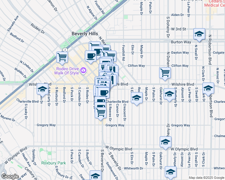 map of restaurants, bars, coffee shops, grocery stores, and more near in Beverly Hills