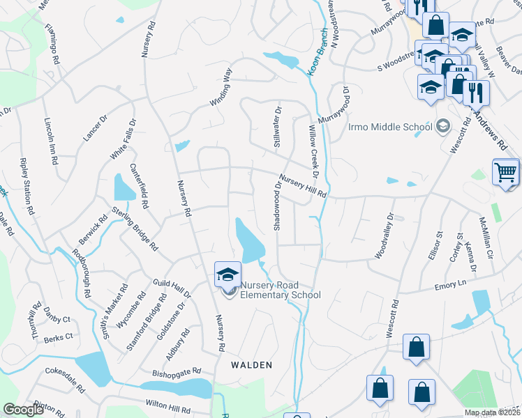 map of restaurants, bars, coffee shops, grocery stores, and more near 1820 Shadowood Drive in Columbia