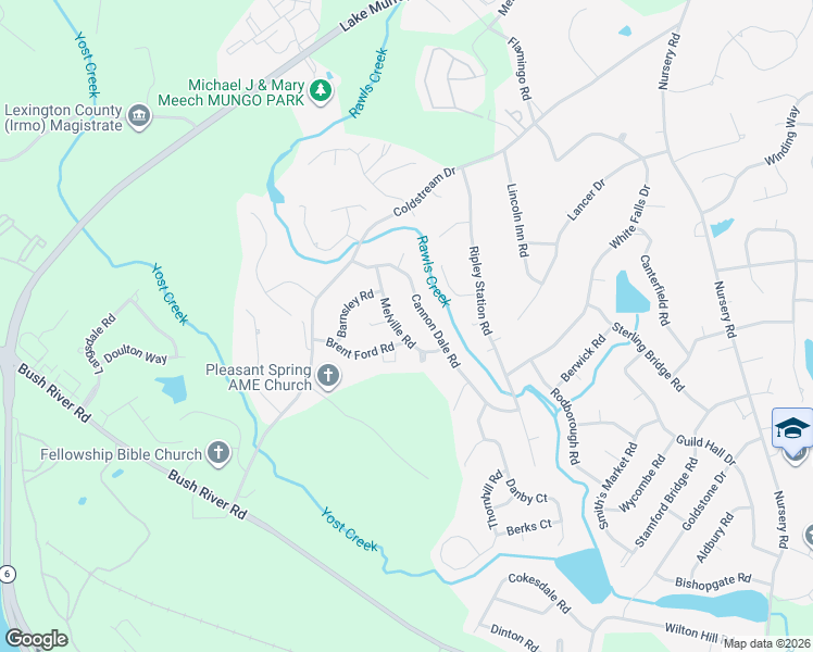 map of restaurants, bars, coffee shops, grocery stores, and more near 124 Melville Road in Columbia