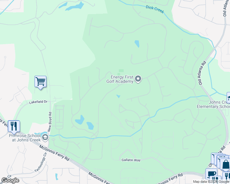 map of restaurants, bars, coffee shops, grocery stores, and more near 7730 Saint Marlo Country Club Parkway in Duluth