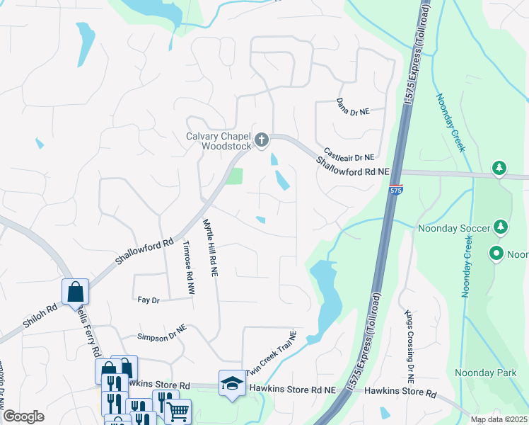 map of restaurants, bars, coffee shops, grocery stores, and more near 4710 Misty Lake Court Northeast in Kennesaw
