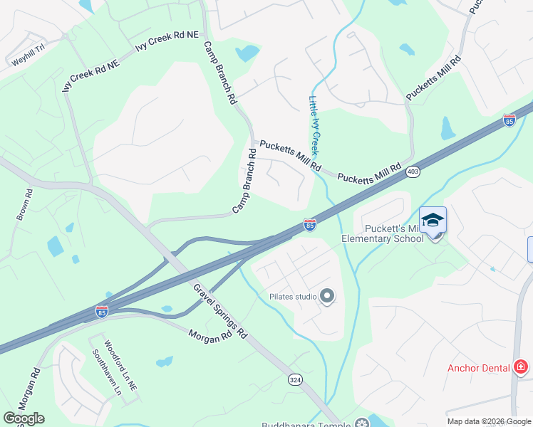 map of restaurants, bars, coffee shops, grocery stores, and more near 2655 Camp Branch Road in Buford