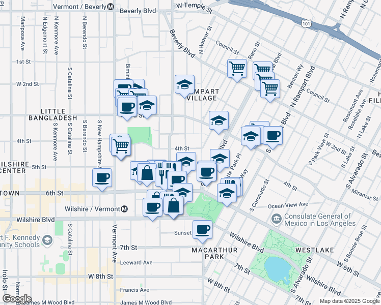 map of restaurants, bars, coffee shops, grocery stores, and more near 3028 West 4th Street in Los Angeles