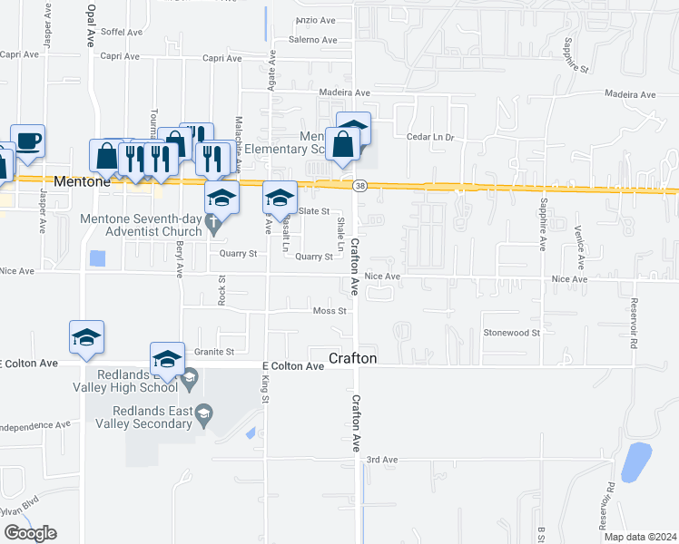 map of restaurants, bars, coffee shops, grocery stores, and more near 31264 Nice Avenue in Mentone
