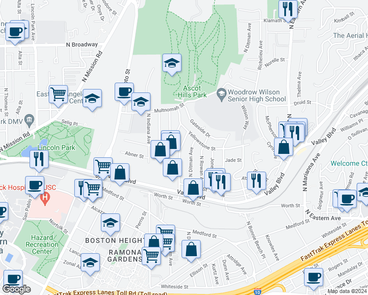 map of restaurants, bars, coffee shops, grocery stores, and more near 2010 Vineburn Avenue in Los Angeles