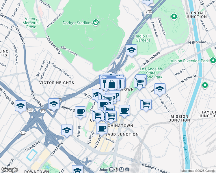 map of restaurants, bars, coffee shops, grocery stores, and more near in Los Angeles