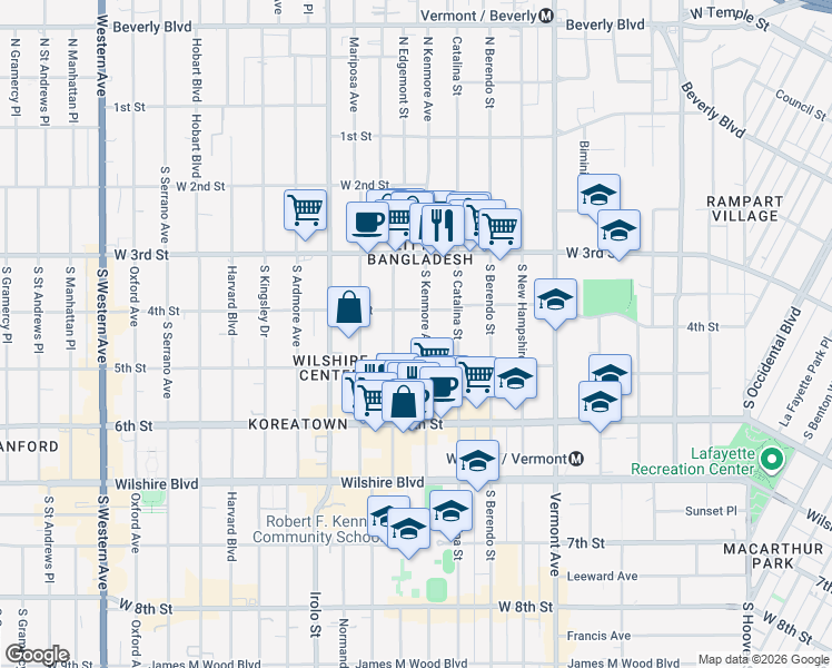map of restaurants, bars, coffee shops, grocery stores, and more near in Los Angeles