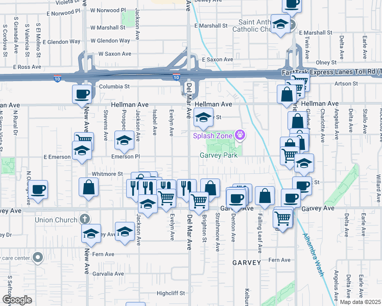 map of restaurants, bars, coffee shops, grocery stores, and more near 3206 Del Mar Avenue in Rosemead