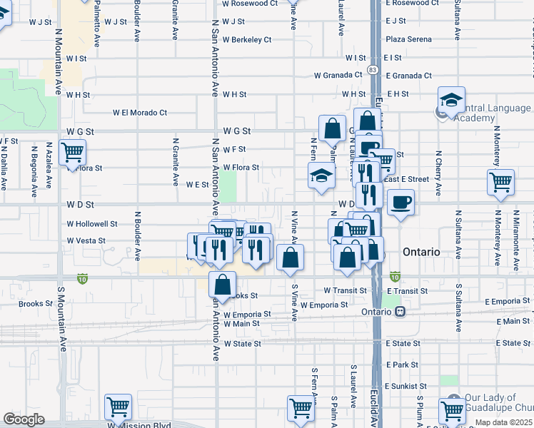 map of restaurants, bars, coffee shops, grocery stores, and more near in Montclair