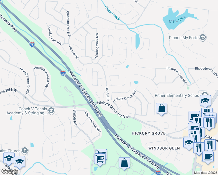 map of restaurants, bars, coffee shops, grocery stores, and more near 1879 Tranquil Field Drive Northwest in Acworth