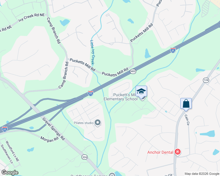 map of restaurants, bars, coffee shops, grocery stores, and more near 3655 Morgan Road in Buford