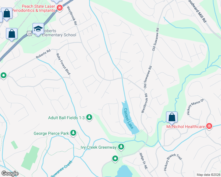 map of restaurants, bars, coffee shops, grocery stores, and more near 3993 Suwanee Place Drive in Suwanee