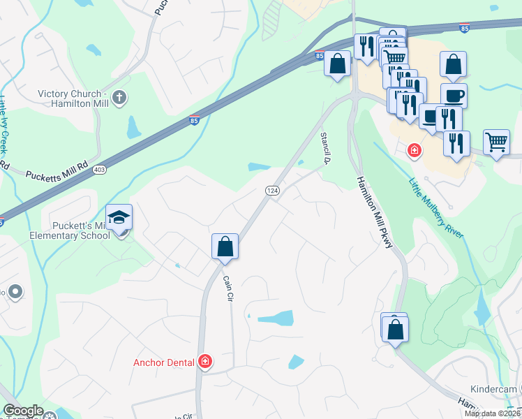map of restaurants, bars, coffee shops, grocery stores, and more near 3155 Braselton Highway in Dacula