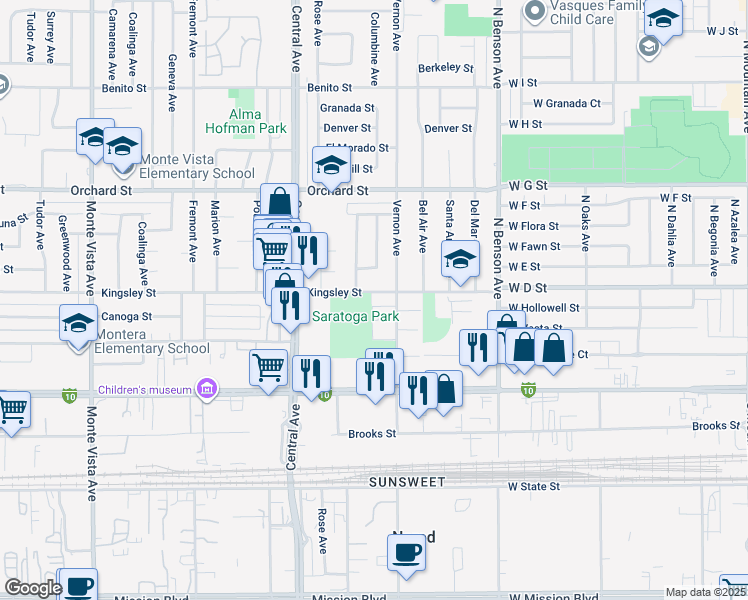 map of restaurants, bars, coffee shops, grocery stores, and more near 10320 Vernon Avenue in Montclair