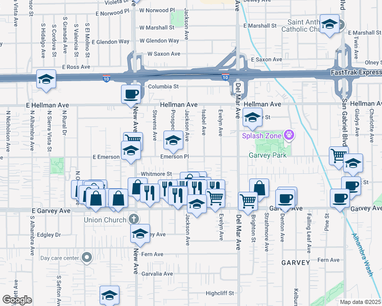map of restaurants, bars, coffee shops, grocery stores, and more near 3209 Jackson Avenue in Rosemead