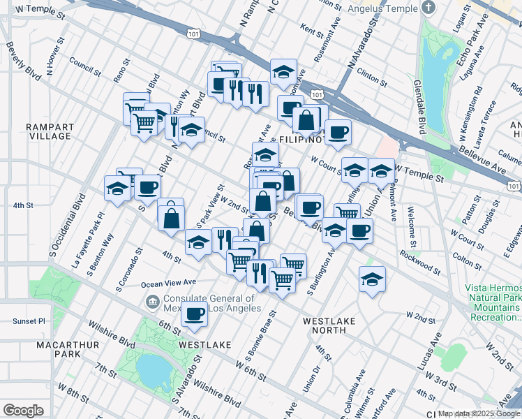 map of restaurants, bars, coffee shops, grocery stores, and more near in Los Angeles