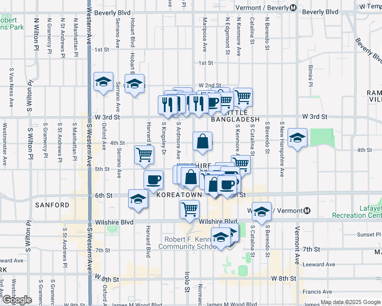 map of restaurants, bars, coffee shops, grocery stores, and more near in Los Angeles