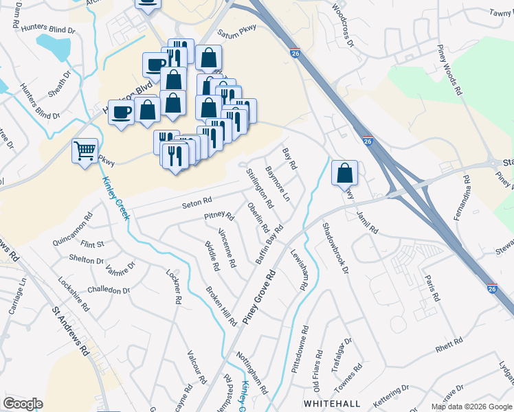 map of restaurants, bars, coffee shops, grocery stores, and more near 246 Oberlin Road in Columbia