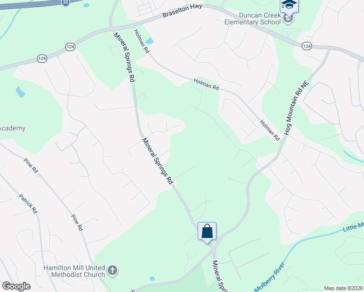 map of restaurants, bars, coffee shops, grocery stores, and more near 1745 Mineral Springs Road in Hoschton