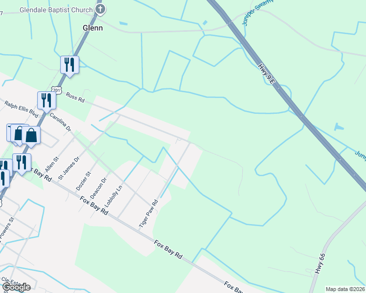 map of restaurants, bars, coffee shops, grocery stores, and more near 687 Tiger Paw Road in Loris