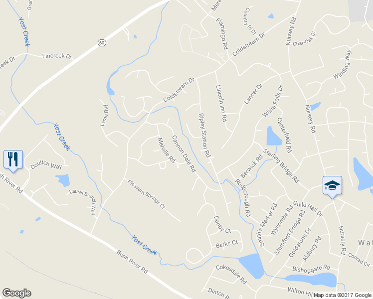 map of restaurants, bars, coffee shops, grocery stores, and more near 158 Cannon Dale Road in Columbia